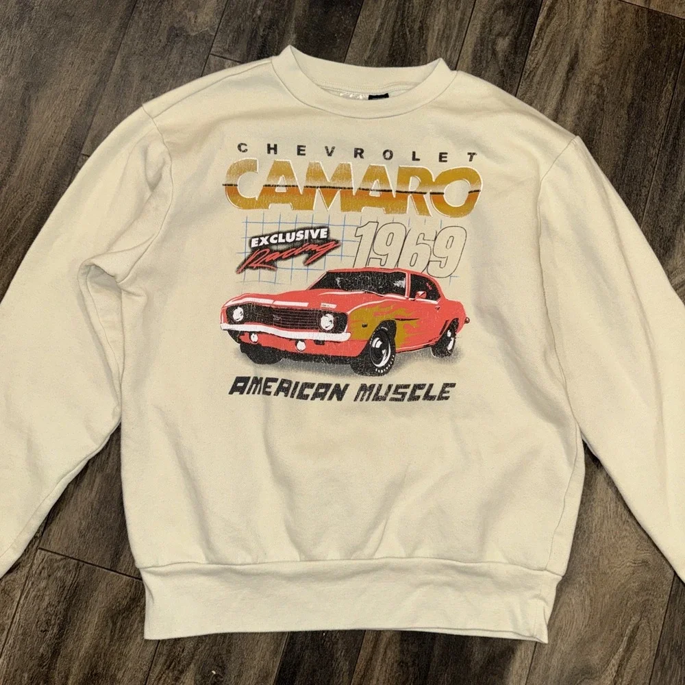 Chevorlet Camaro‎ Creme Crew Neck Pullover Sweater Graphic Print GM Men's Size S
